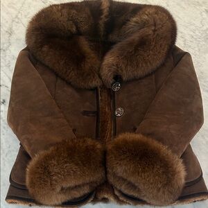 Brown Fur-Trimmed Suede Coat